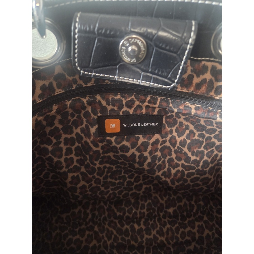 Wilsons Leather Women Handbag Black Leather Croc Embossed Inner Pockets Tote Bag - Picture 6 of 8